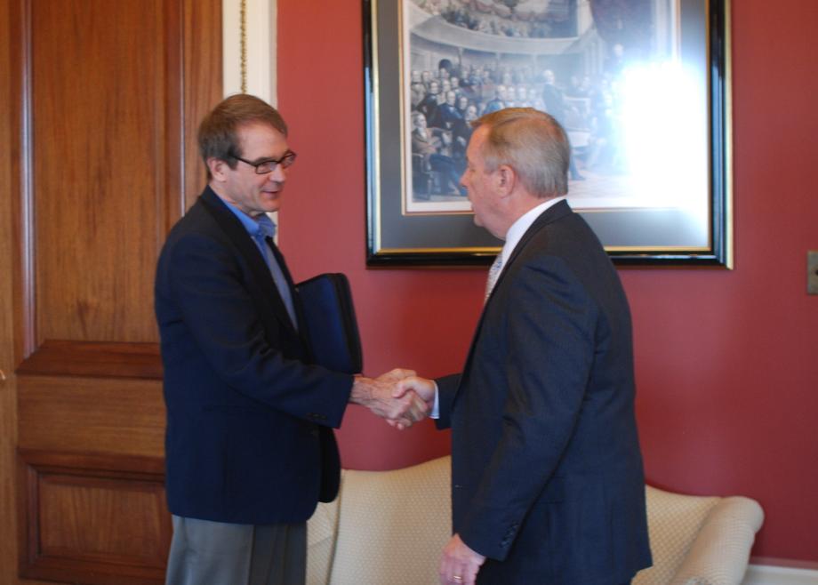 Durbin met with President of United Auto Workers Bob King to discuss labor issues.